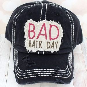 BAD HAIR DAY Black Distressed Hat Cap Baseball